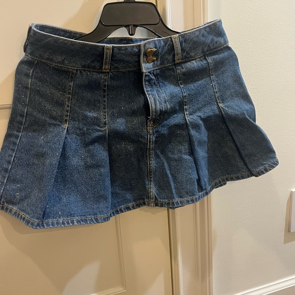 Zara Blue Pleated Skater Mini Skirt